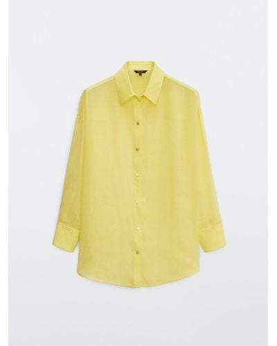 MASSIMO DUTTI 100% Ramie Oversize Shirt - Yellow