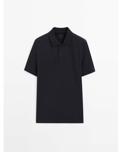 MASSIMO DUTTI Microtextured Cotton Piqué Polo Shirt - Black