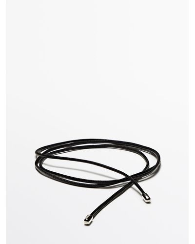 MASSIMO DUTTI Leather Cord Belt With Knot Detail - Black