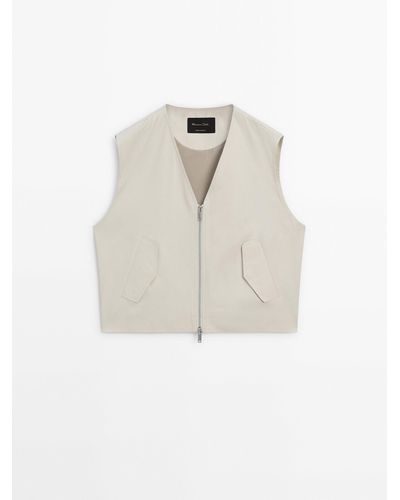 MASSIMO DUTTI Double Zip Gilet With Pockets - White