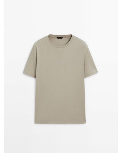 MASSIMO DUTTI Short Sleeve Mercerised Cotton T-Shirt - Natural