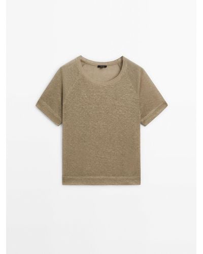 MASSIMO DUTTI Linen T-Shirt With Short Raglan Sleeves - Natural
