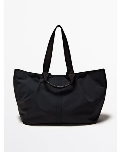 MASSIMO DUTTI Shopper Bag With Leather Trims - Black