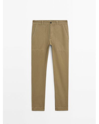 MASSIMO DUTTI Relaxed Fit Pants With Cotton And Linen - Natural