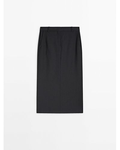 MASSIMO DUTTI Tailored Midi Skirt - Black