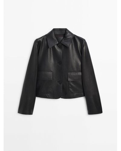 MASSIMO DUTTI Nappa Leather Jacket With Pockets - Black