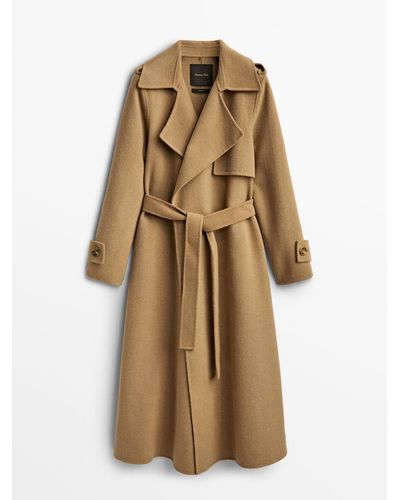 MASSIMO DUTTI Wool Trench Coat With Belt - Natural
