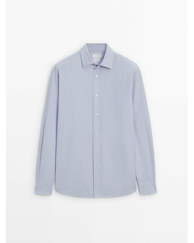 MASSIMO DUTTI Soft Wash Regular Fit Cotton Oxford Shirt - Blue