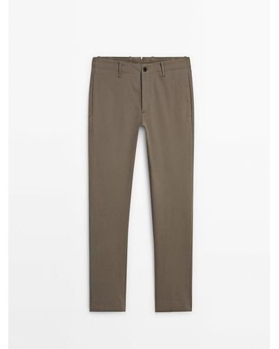 MASSIMO DUTTI Slim-Fit Micro-Textured Chino Pants - Gray