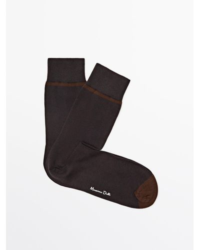 MASSIMO DUTTI Long Socks With Contrast Horizontal Stripe - Black