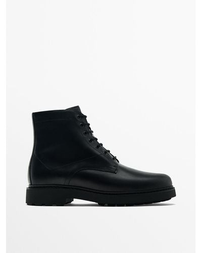 MASSIMO DUTTI Leather Boots - Black