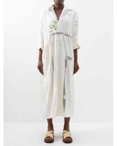 By Walid Bibi 1920s Embroidered Linen Dress - White