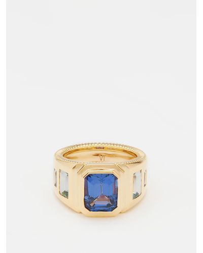 Viltier Miroitante Tanzanite, Aquamarine & 18kt Gold Ring - Blue