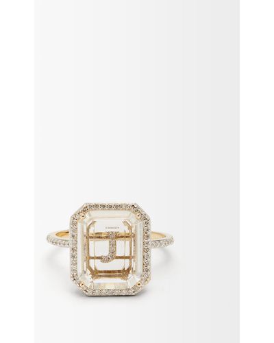 Mateo Initials Diamond, Quartz & 14kt Gold Ring J-q - White
