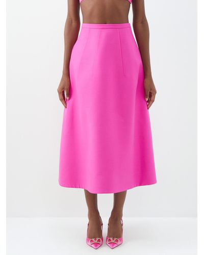 Valentino Garavani Crepe Couture A-line Wool-blend Midi Skirt - Pink