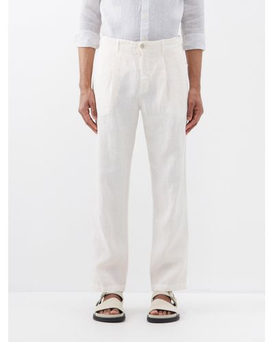 120% Lino Pleated Linen Suit Trousers - White