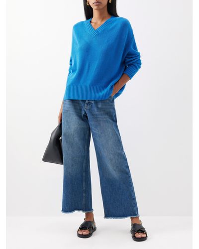 Allude V-neck Cashmere Oversized Jumper - Blue