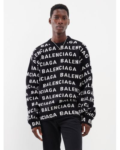 Balenciaga Logo-patch Wool-blend Sweater in Black for Men | Lyst