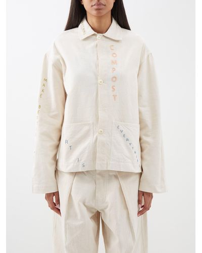 STORY mfg. Short On Time Embroidered Organic-cotton Jacket - Natural
