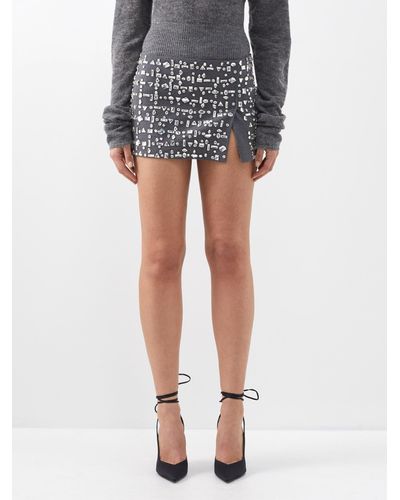 16Arlington Minerva Crystal-embellished Twill Mini Skirt - Grey
