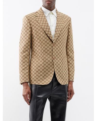 Gucci GG-supreme Linen-blend Canvas Suit Jacket - Natural