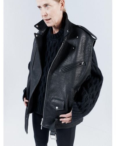 Black Oversized tumbled-leather biker jacket, Raey