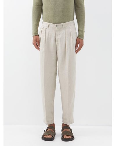 120% Lino Pleated Linen Pants - Natural