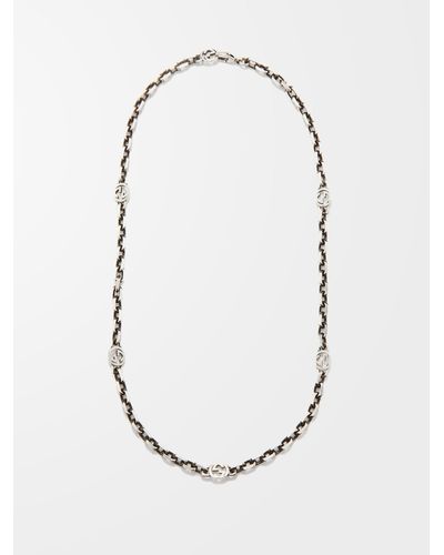 Gucci GG-link Antiqued Sterling-silver Necklace - White