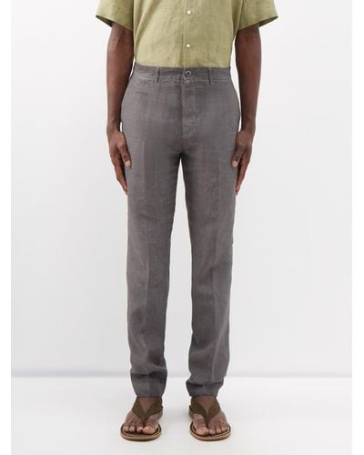 120% Lino Linen Slim-leg Suit Pants - Grey