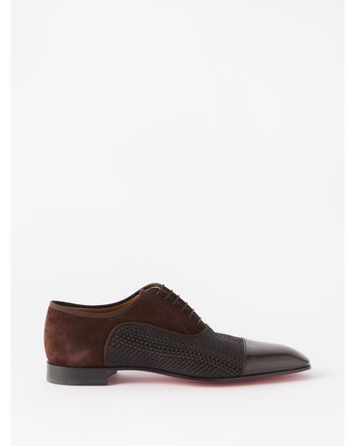 Christian Louboutin Greggo Woven-leather And Suede Derby Shoes - Brown