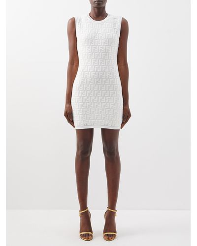Fendi Ff Logo-jacquard Sleeveless Mini Dress - White