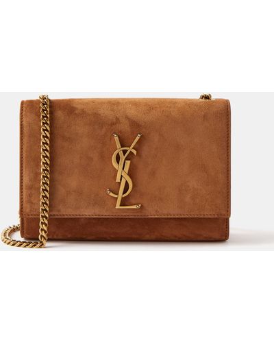 Saint Laurent Kate Small Ysl Suede Chain Shoulder Bag in Brown