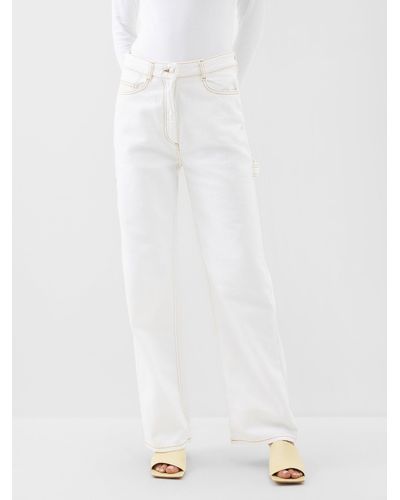 Saks Potts Salma Topstitched Cotton-blend Wide-leg Jeans - White
