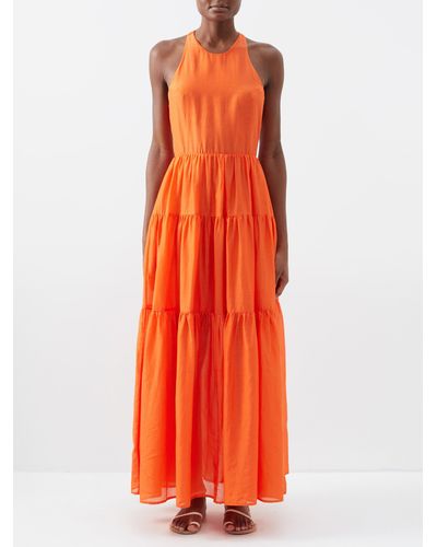 Bird & Knoll Emmeline Racerback Cotton-blend Maxi Dress - Orange
