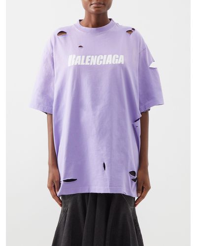 Balenciaga ロゴ ダメージ オーバーサイズ コットンtシャツ - パープル