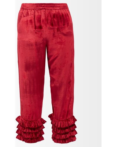 Muzungu Sisters Talitha Ruffled Velvet Cropped Pants - Red