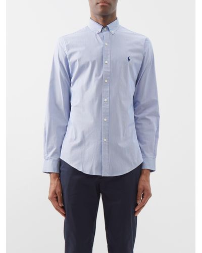 Polo Ralph Lauren Slim-fit Striped Cotton-poplin Shirt - Blue