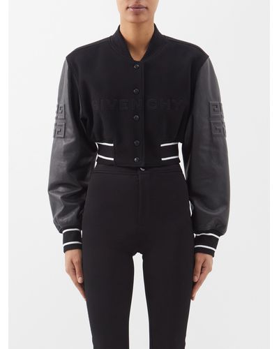 Givenchy Logo Cropped Leather And Wool-blend Bomber Jacket - Blue