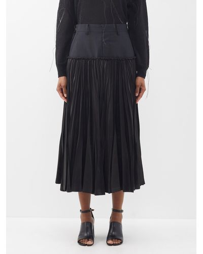 Junya Watanabe Tiered Pleated Wool-blend Midi Skirt - Black