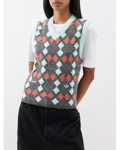 adidas Argyle-jacquard Knit Sweater Vest - White