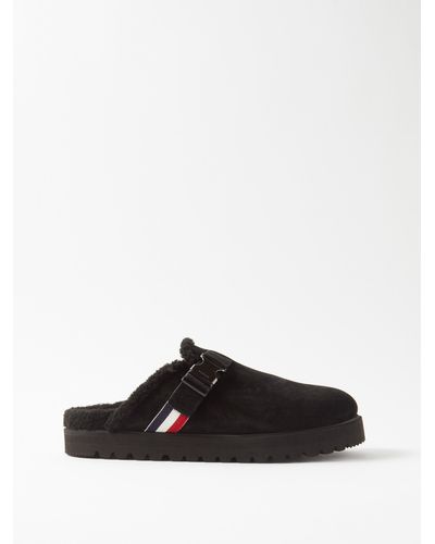 Moncler Mon Mule Suede Backless Loafers - Black