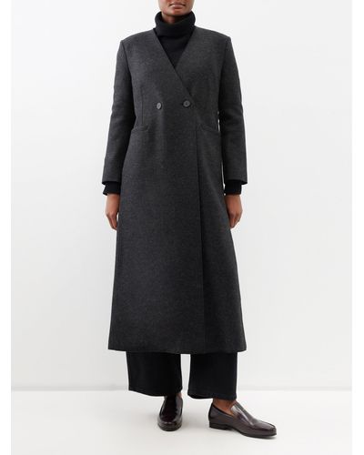 Harris Wharf London Collarless Double-breasted Wool Coat - Black