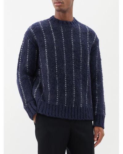 Navy Striped jacquard-knit sweater, Sacai