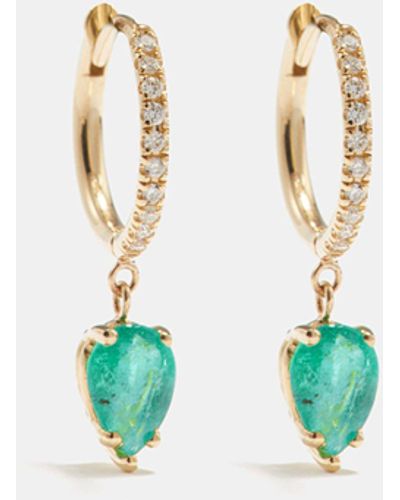 Zoe Chicco Diamond, Emerald & 14kt Gold Huggie Earrings - White