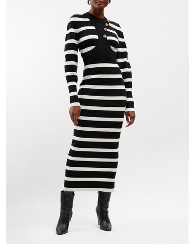Alexander McQueen Harness-outline Striped Wool-blend Maxi Dress - Black