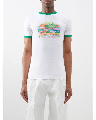 CASABLANCA T-shirt en jersey de coton à imprimé Phantastica - Blanc