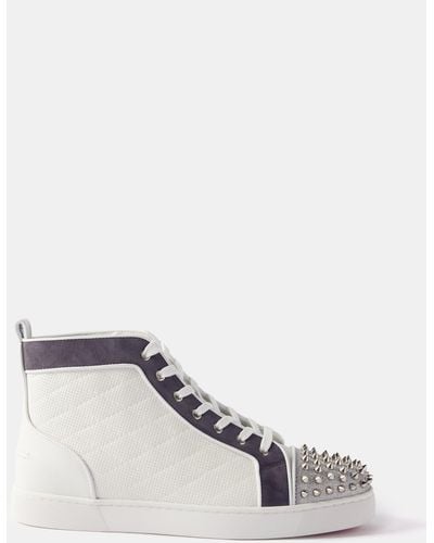 Christian Louboutin Men's Louis Spikes Flat High-Top Sneakers Studded  Leather White 2151701