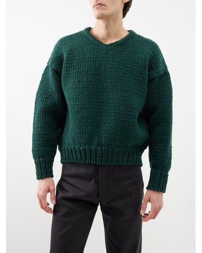 Visvim Amplus V-neck Hand-knit Jumper - Green