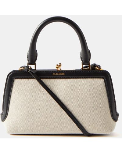 Jil Sander Mini Leather-trim Canvas Handbag - Natural