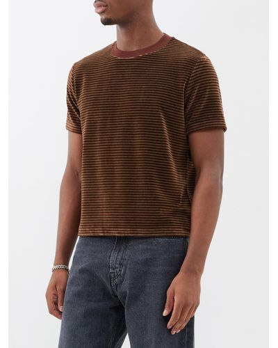 Our Legacy Hover Striped Organic Cotton-blend Velvet T-shirt - Brown